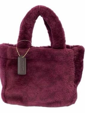 COACH Tote Bag CM177 Small Tote Shearling Fur Bordeaux Purse.